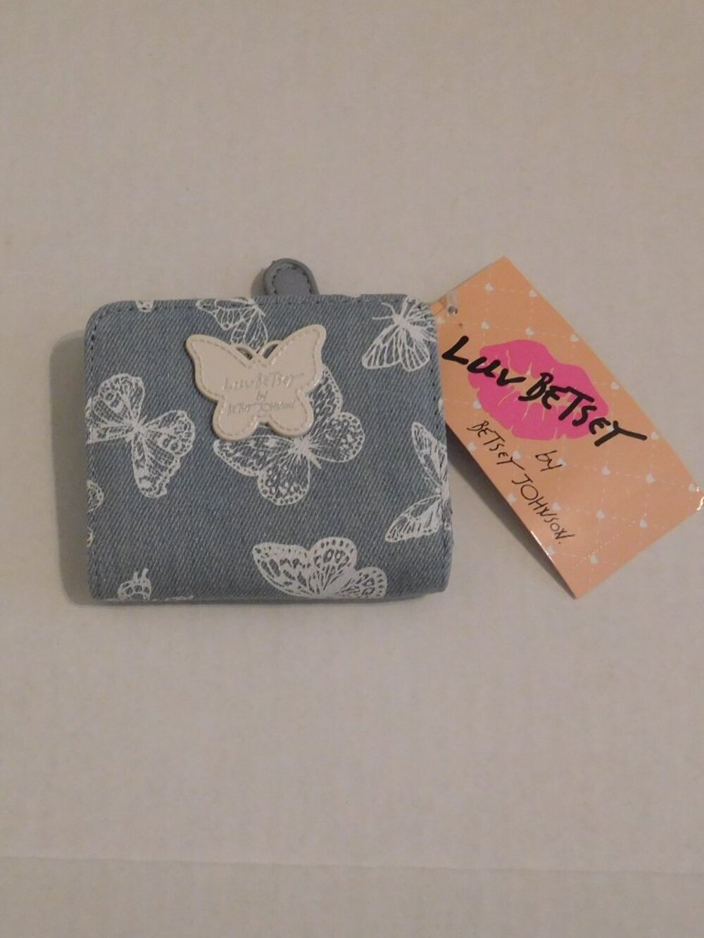 NWT Betsey Johnson Light Wash Denim Butterfly Print Wallet